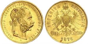 20 Франк / 8 Флорін Австро-Угорщина (1867-1918) Золото Франц Иосиф I (1830 - 1916)