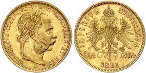 20 Франк / 8 Флорін Австро-Угорщина (1867-1918) Золото Франц Иосиф I (1830 - 1916)