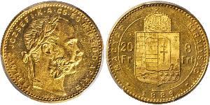 20 Франк / 8 Форинт Австро-Венгрия (1867-1918) Золото Франц Иосиф I (1830 - 1916)
