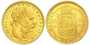 20 Франк / 8 Форинт Австро-Венгрия (1867-1918) Золото Франц Иосиф I (1830 - 1916)