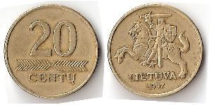 20 Цент Литва (1991 - ) Латунь 