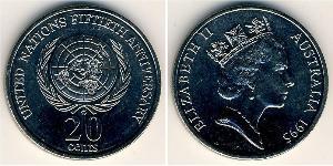 20 Цент Австралия (1939 - ) Никель/Медь Елизавета II (1926-2022)