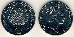 20 Цент Австралия (1939 - ) Никель/Медь Елизавета II (1926-2022)