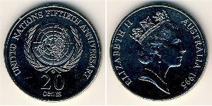20 Цент Австралия (1939 - ) Никель/Медь Елизавета II (1926-2022)