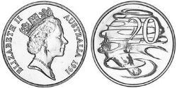 20 Цент Австралія (1939 - ) Нікель/Мідь Єлизавета II (1926-2022)