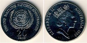 20 Цент Австралія (1939 - ) Нікель/Мідь Єлизавета II (1926-2022)