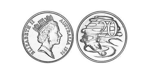20 Цент Австралія (1939 - ) Нікель/Мідь Єлизавета II (1926-2022)