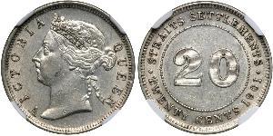 20 Цент Стрейтс-Сетлментс (1826 - 1946) Срібло Вікторія (1819 - 1901)