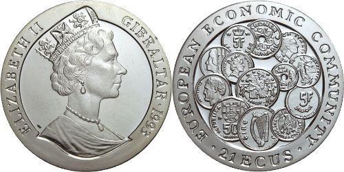 21 Ecu Gibraltar (1704 - ) Plata Isabel II (1926-2022)
