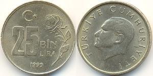 25000 Lira Türkei (1923 - ) Messing/Nickel 