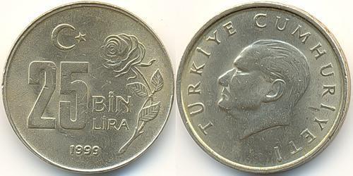 25000 Lira Turchia (1923 - ) Ottone/Nichel 