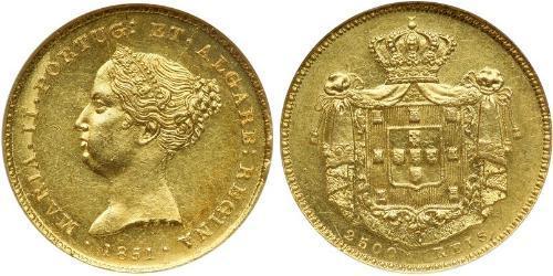 2500 Reis Reino de Portugal (1139-1910) Oro María II de Portugal (1819-1853)