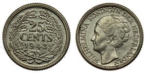 25 Cent Royaume des Pays-Bas (1815 - ) Argent Wilhelmine (reine des Pays-Bas)(1880 - 1962)