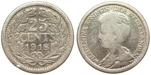 25 Cent Royaume des Pays-Bas (1815 - ) Argent Wilhelmine (reine des Pays-Bas)(1880 - 1962)
