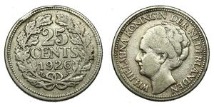 25 Cent Royaume des Pays-Bas (1815 - ) Argent Wilhelmine (reine des Pays-Bas)(1880 - 1962)