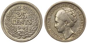 25 Cent Royaume des Pays-Bas (1815 - ) Argent Wilhelmine (reine des Pays-Bas)(1880 - 1962)
