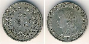 25 Cent Royaume des Pays-Bas (1815 - ) Argent Wilhelmine (reine des Pays-Bas)(1880 - 1962)