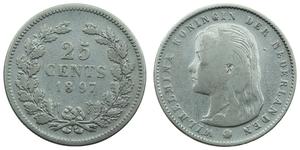 25 Cent Regno dei Paesi Bassi (1815 - ) Argento Guglielmina dei Paesi Bassi(1880 - 1962)