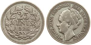 25 Cent Regno dei Paesi Bassi (1815 - ) Argento Guglielmina dei Paesi Bassi(1880 - 1962)