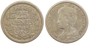 25 Cent Regno dei Paesi Bassi (1815 - ) Argento Guglielmina dei Paesi Bassi(1880 - 1962)