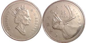 25 Cent Canadá Níquel Isabel II (1926-2022)