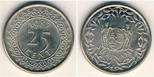 25 Cent Surinam (1975 - ) Níquel/Acero 
