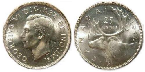 25 Cent Canadá Plata Jorge V (1865-1936)