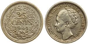 25 Cent Reino de los Países Bajos (1815 - ) Plata Guillermina de los Países Bajos(1880 - 1962)
