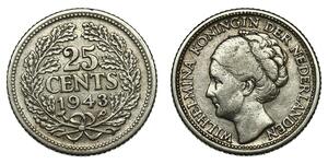 25 Cent Reino de los Países Bajos (1815 - ) Plata Guillermina de los Países Bajos(1880 - 1962)