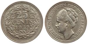 25 Cent Reino de los Países Bajos (1815 - ) Plata Guillermina de los Países Bajos(1880 - 1962)