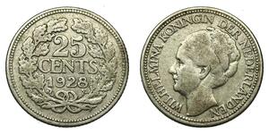 25 Cent Reino de los Países Bajos (1815 - ) Plata Guillermina de los Países Bajos(1880 - 1962)