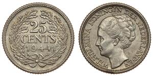 25 Cent Reino de los Países Bajos (1815 - ) Plata Guillermina de los Países Bajos(1880 - 1962)
