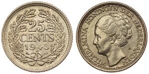 25 Cent Reino de los Países Bajos (1815 - ) Plata Guillermina de los Países Bajos(1880 - 1962)