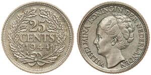 25 Cent Reino de los Países Bajos (1815 - ) Plata Guillermina de los Países Bajos(1880 - 1962)