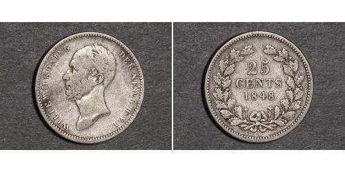 25 Cent Reino de los Países Bajos (1815 - ) Plata Guillermo II de los Países Bajos (1792 - 1849)