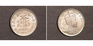 25 Cent Sri Lanka (1948 - ) Plata Eduardo VII (1841-1910)