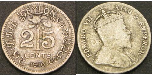 25 Cent Sri Lanka (1948 - ) Plata Eduardo VII (1841-1910)