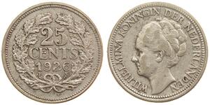 25 Cent Königreich der Niederlande (1815 - ) Silber Wilhelmina (Niederlande)(1880 - 1962)