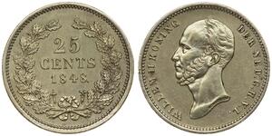 25 Cent Königreich der Niederlande (1815 - ) Silber Wilhelm II. (Niederlande) (1792 - 1849)