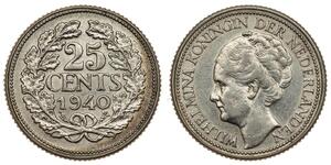 25 Cent Königreich der Niederlande (1815 - ) Silber Wilhelmina (Niederlande)(1880 - 1962)