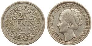 25 Cent Königreich der Niederlande (1815 - ) Silber Wilhelmina (Niederlande)(1880 - 1962)