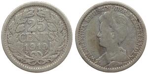 25 Cent Königreich der Niederlande (1815 - ) Silber Wilhelmina (Niederlande)(1880 - 1962)