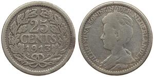 25 Cent Königreich der Niederlande (1815 - ) Silber Wilhelmina (Niederlande)(1880 - 1962)