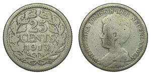 25 Cent Königreich der Niederlande (1815 - ) Silber Wilhelmina (Niederlande)(1880 - 1962)