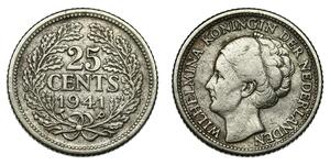 25 Cent Königreich der Niederlande (1815 - ) Silber Wilhelmina (Niederlande)(1880 - 1962)