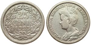 25 Cent Königreich der Niederlande (1815 - ) Silber Wilhelmina (Niederlande)(1880 - 1962)