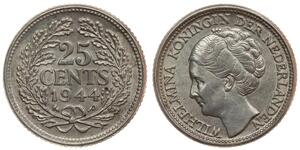 25 Cent Königreich der Niederlande (1815 - ) Silber Wilhelmina (Niederlande)(1880 - 1962)