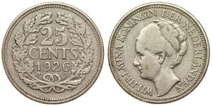 25 Cent Königreich der Niederlande (1815 - ) Silber Wilhelmina (Niederlande)(1880 - 1962)