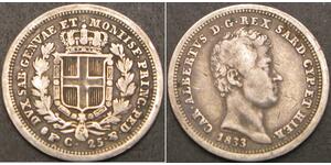 25 Centesimo Italia Argento Carlo Alberto di Savoia (1798 - 1849)