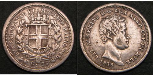 25 Centesimo Italia Argento Carlo Alberto di Savoia (1798 - 1849)
